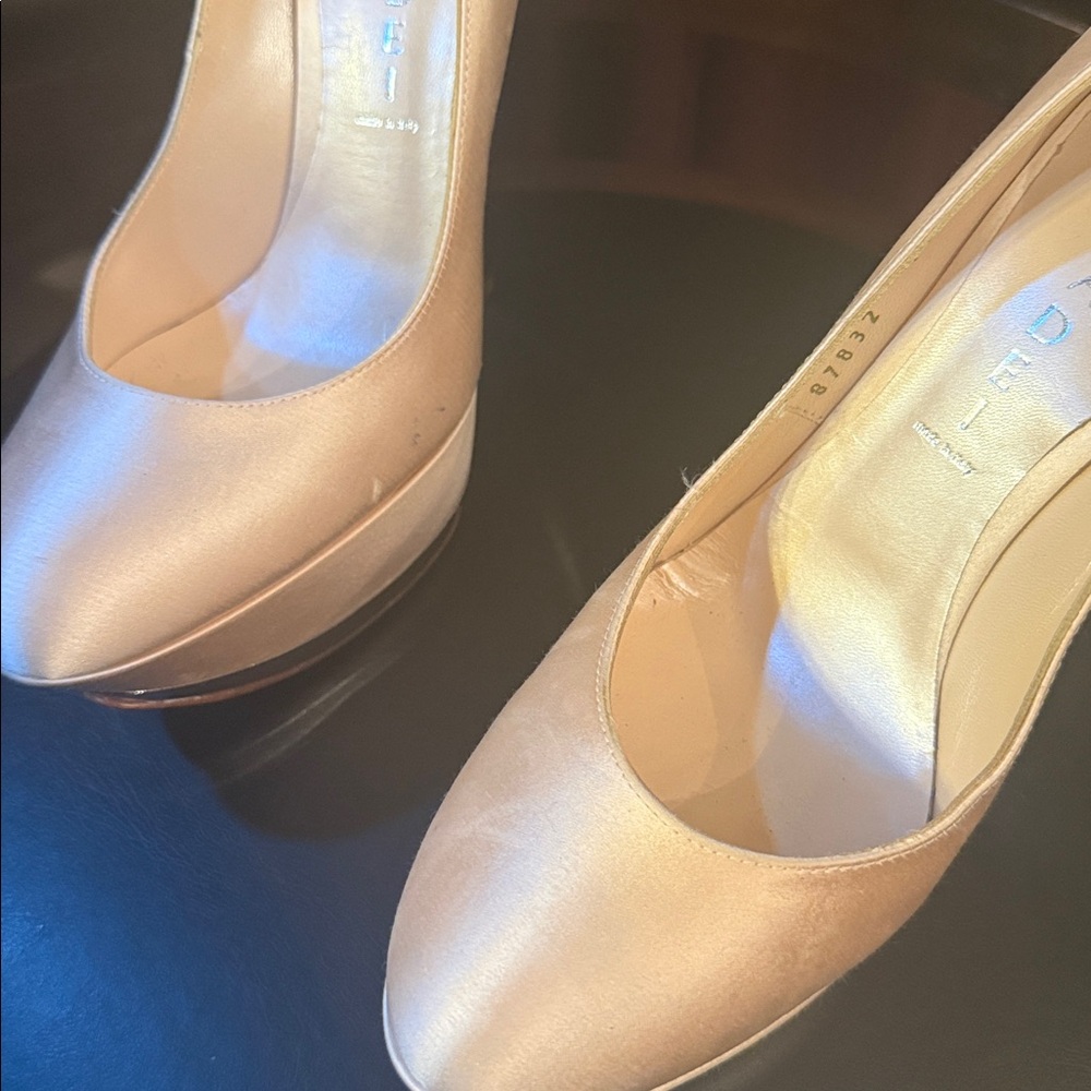 Casadei Blush and Silver Platform Heels - Picture 7 of 9